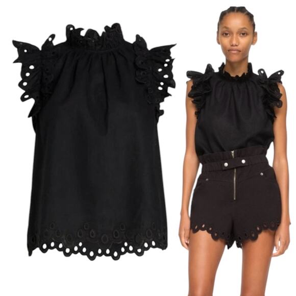Sea New York Lee Eyelet Embroidered Top in Black - Picture 1 of 7